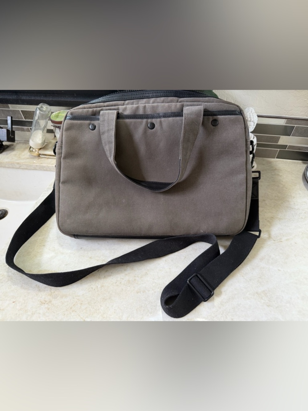 All Saints canvas and leather laptop bag